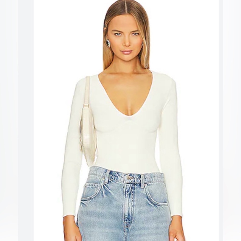 Worthington Cream V-Neck Long Sleeve Top size L